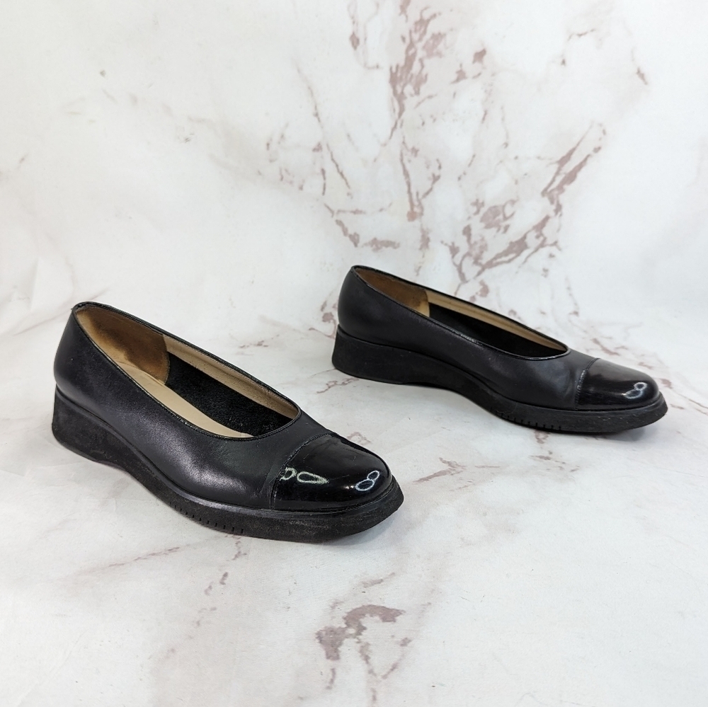 Salvatore Ferragamo Flats Womens Size 7.5 B Black Shoe Boutique 80s Vintage